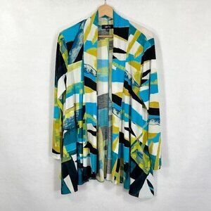 Comfy USA Open Front Topper Cardigan Abstract Boho Slinky Artsy Bold Lagenlook L